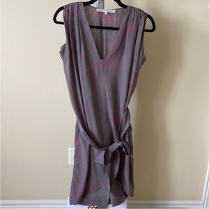 NWOT Ulla Johnson silk belted dress grey with pink abstract print, size US 2
